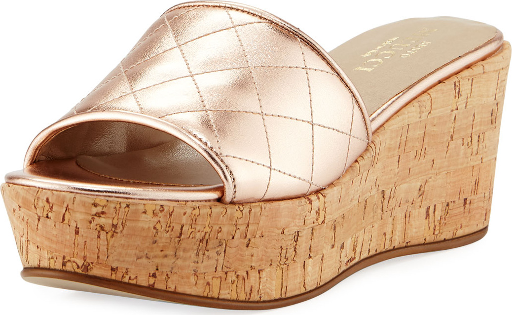 Sesto Meucci Tarie Quilted Metallic Leather Wedge Slide Sandal