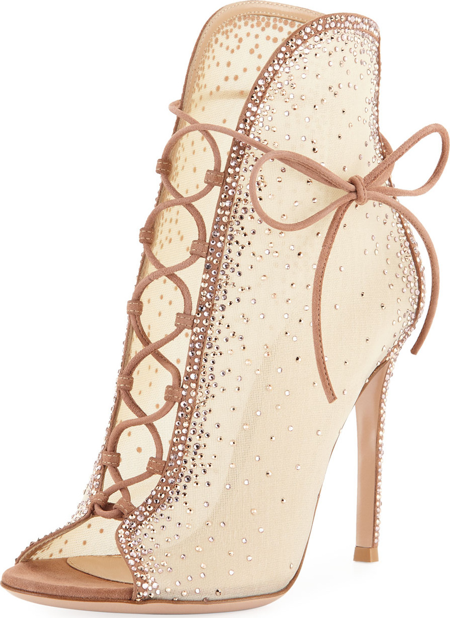 Gianvito Rossi Strass Mesh Lace-Up Booties