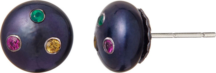 MCL by Matthew Campbell Laurenza Black Pearl & Sapphire Stud Earrings