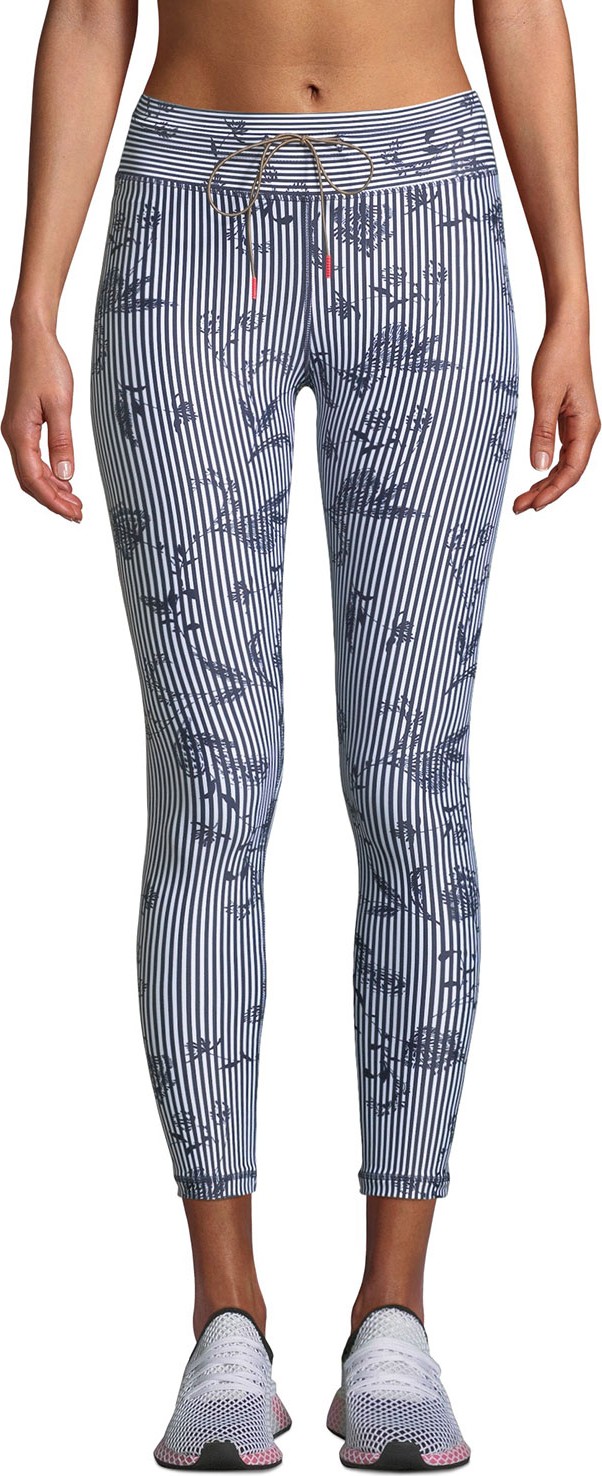 The Upside Florence Striped Floral Drawstring Midi Leggings