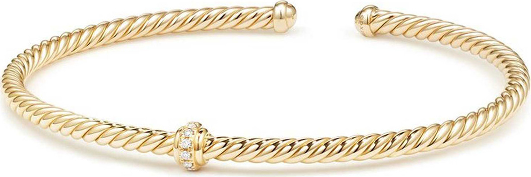 David Yurman Cablespira 18k Gold Flex Bracelet with Diamond Center Station, Size M