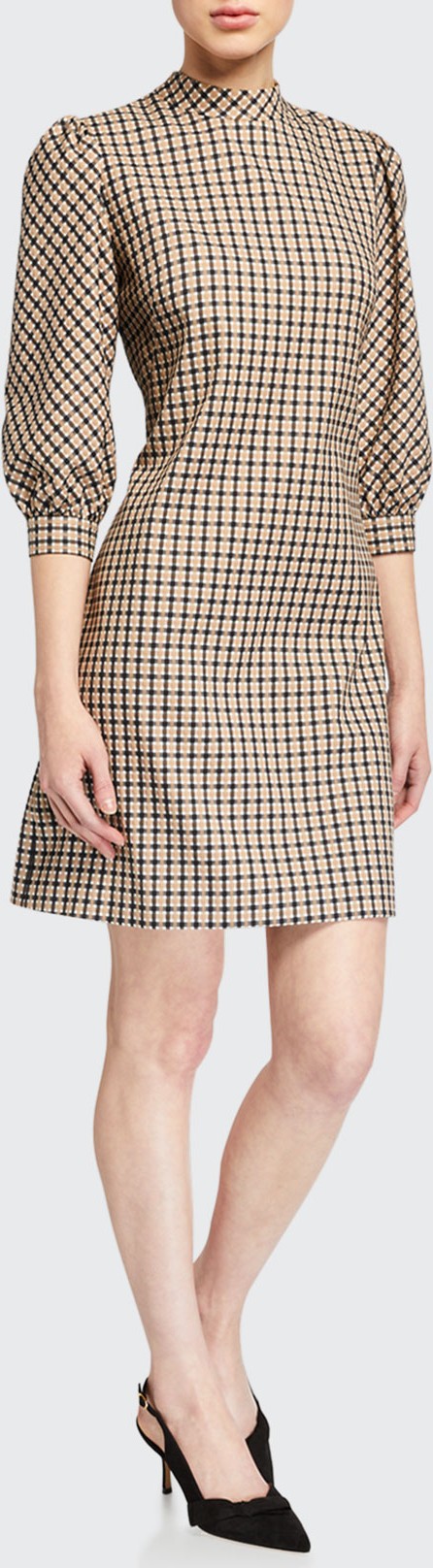 Elie Tahari Emilia Mock-Neck Check Dress