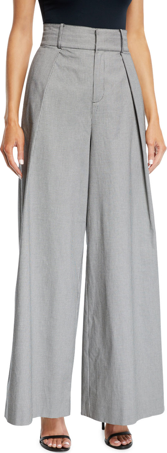 Opening Ceremony Pleated High-Waist Check Wide-Leg Trousers