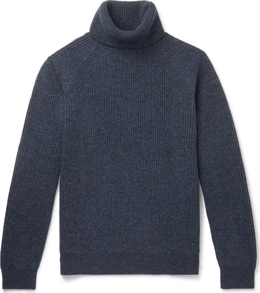 Incotex Ribbed Mélange Virgin Wool Rollneck Sweater