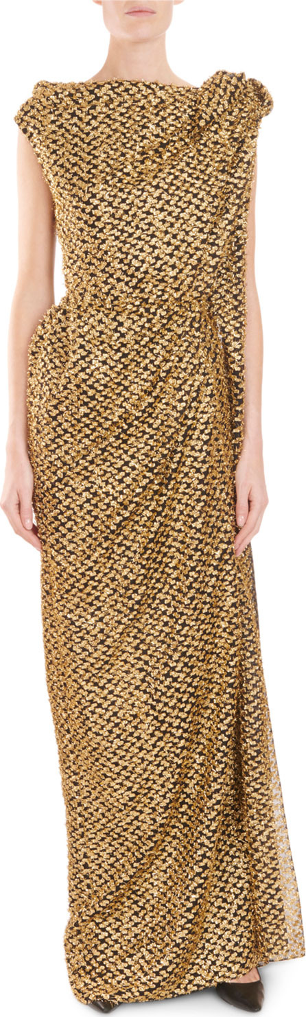 Roland Mouret Silvabella Shirred Bow-Shoulder Devore Evening Gown