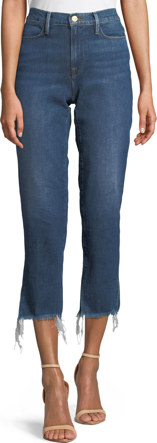 FRAME DENIM Le High Straight-Leg Frayed-Hem Jeans