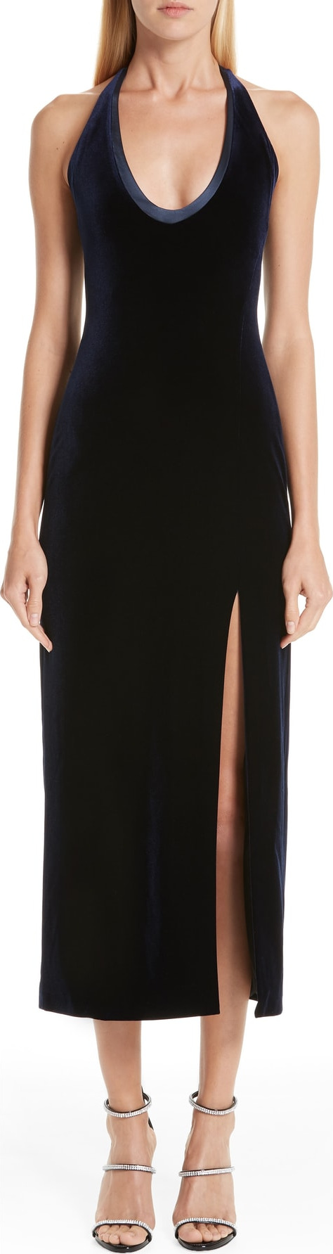 Galvan Ellipse Side Slit Velvet Halter Dress