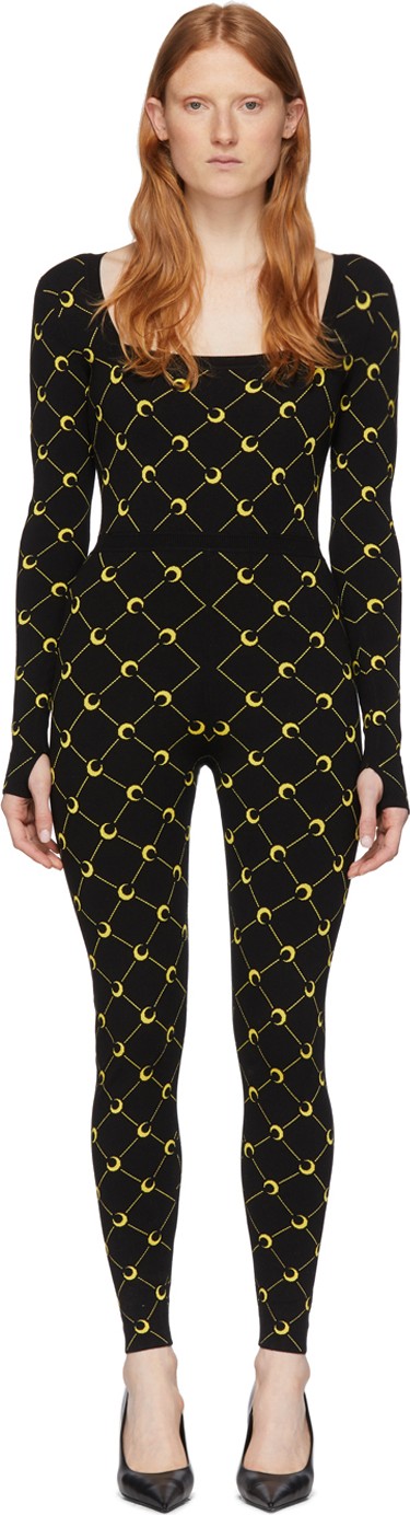 Marine Serre Black Fitted Jacquard All Over Moon Jumpsuit