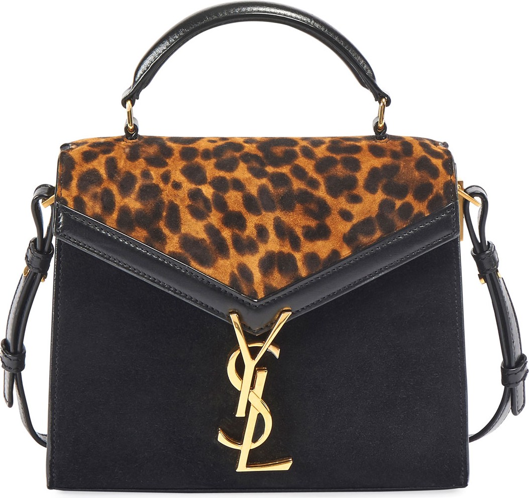 Saint Laurent Cassandra Mini Suede Leopard Top-Handle Bag