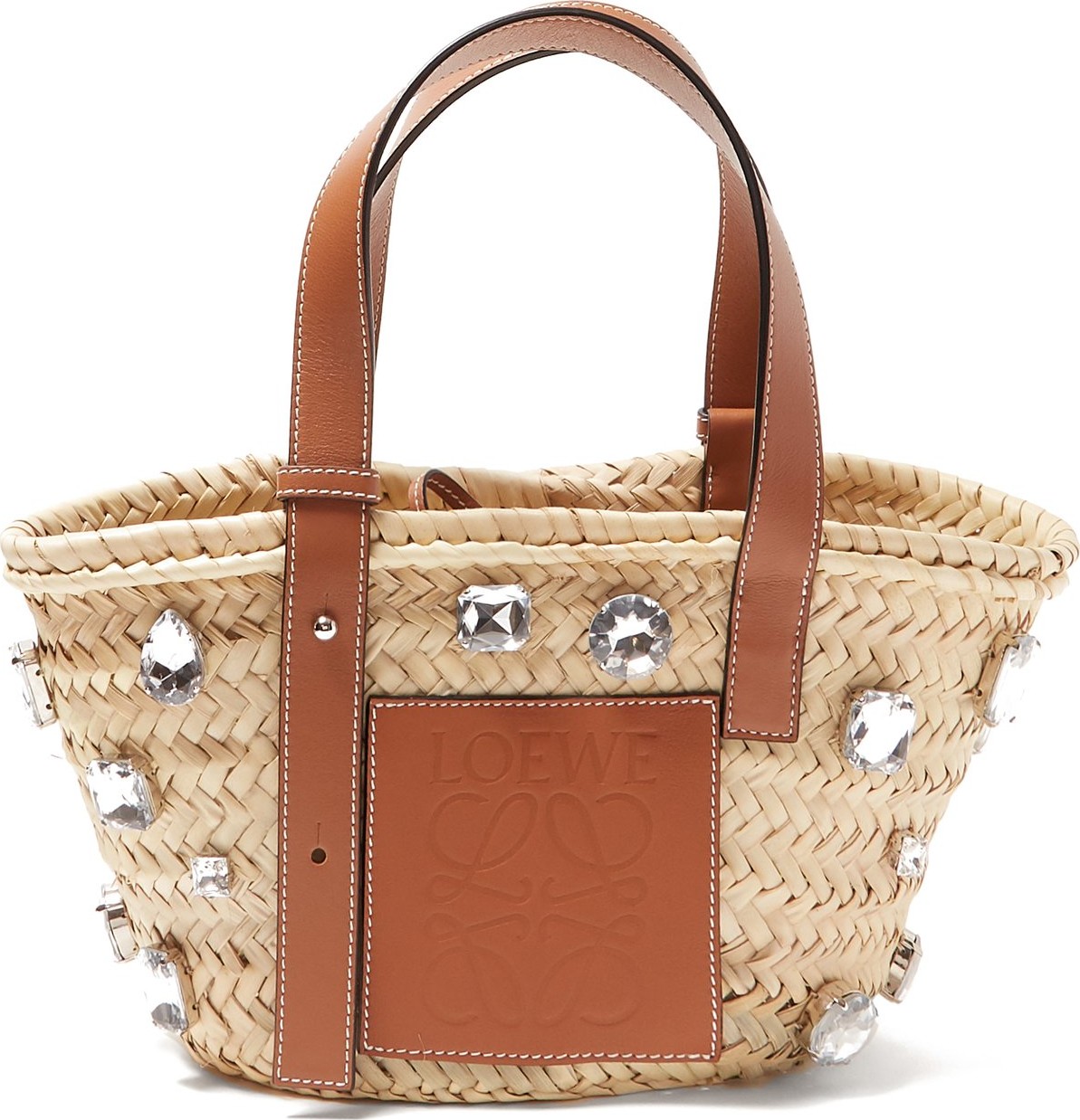 LOEWE Small crystal-embellished woven straw bag