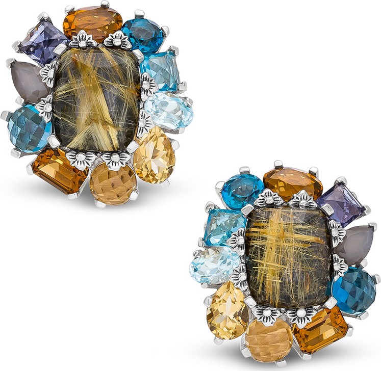 Stephen Dweck Multi-Stone Flower Stud Clip-On Earrings