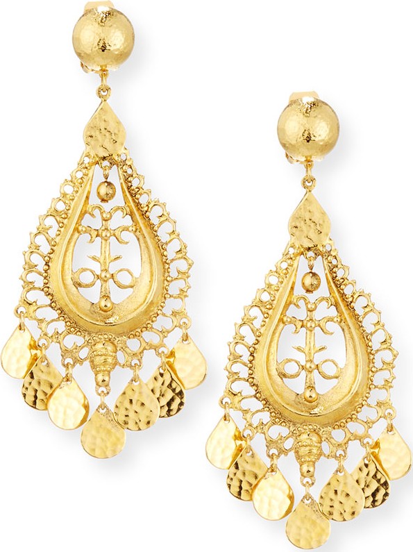 Jose & Maria Barrera Hammered Golden Teardrop Statement Earrings