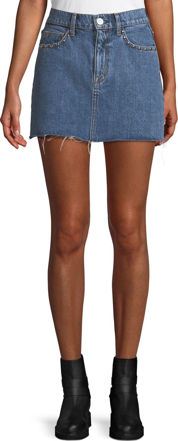 Hudson Viper Studded Raw-Edge Denim Mini Skirt