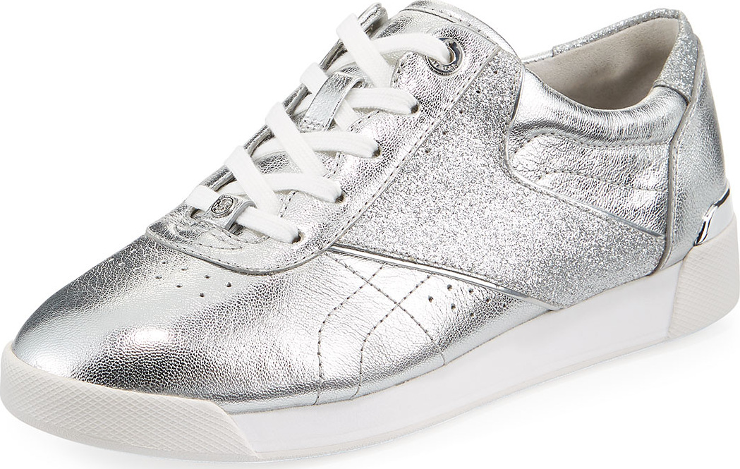 MICHAEL MICHAEL KORS Addie Metallic Lace-Up Sneaker, Silver
