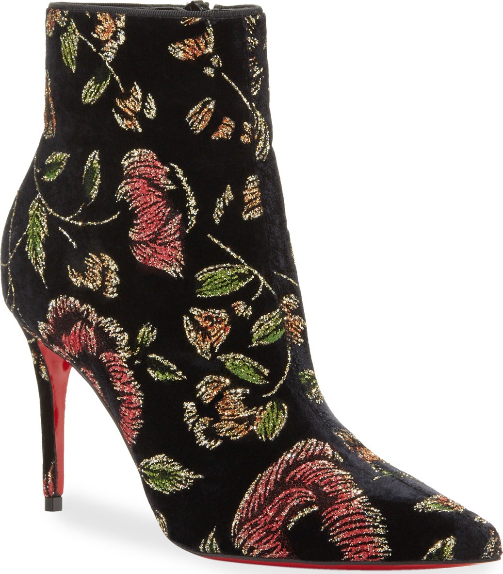 Christian Louboutin So Kate Embroidered Velvet Red Sole Booties