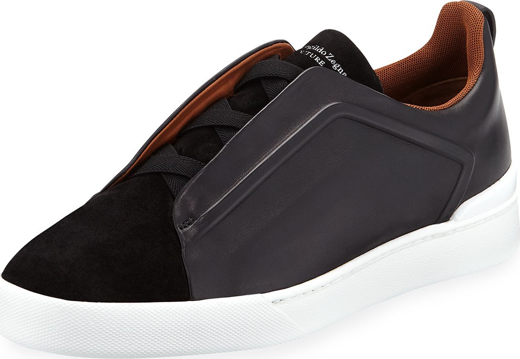 Ermenegildo Zegna Men's Triple-Stitch Leather/Suede Low-Top Sneakers