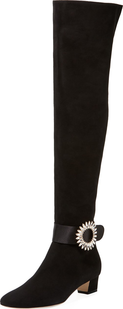 Manolo Blahnik Abau Over-The-Knee Boots w/Crystal Buckle