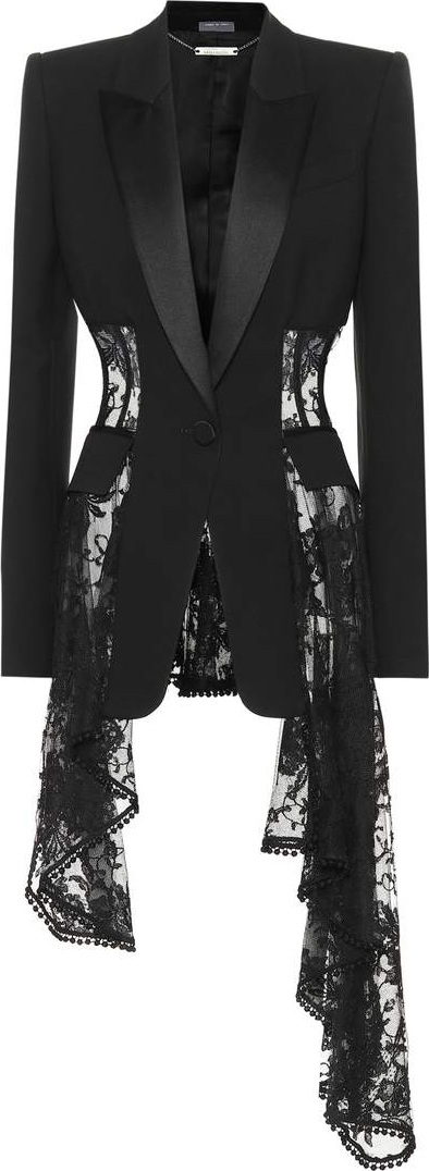 Alexander McQueen Lace trim wool and silk-blend jacket