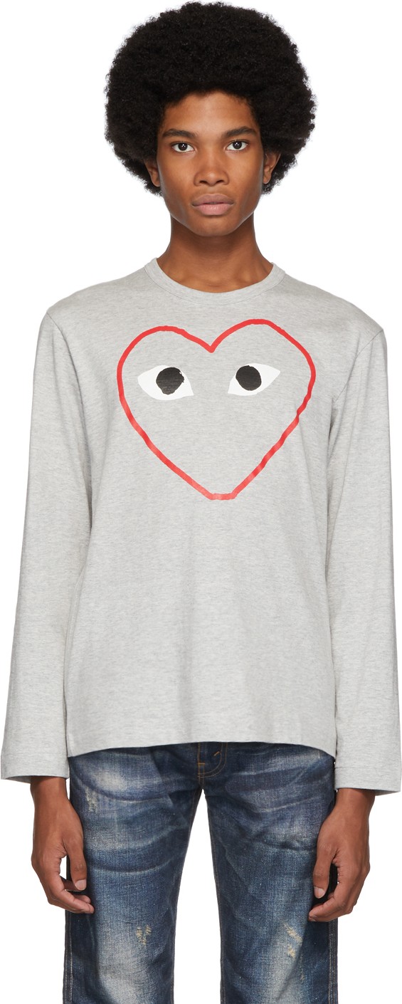 Comme Des Garcons PLAY Grey Big Heart Long Sleeve T-Shirt