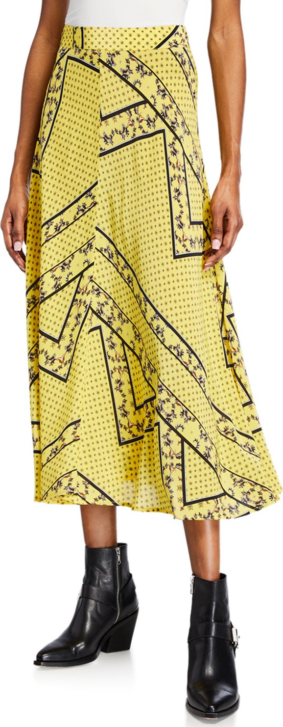 Ganni Printed Viscose-Silk Paneled Midi Skirt