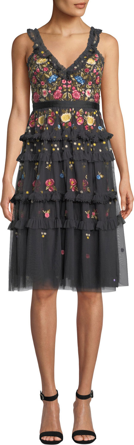 Needle & Thread Pandora Floral Tulle Ruffle Cami Dress