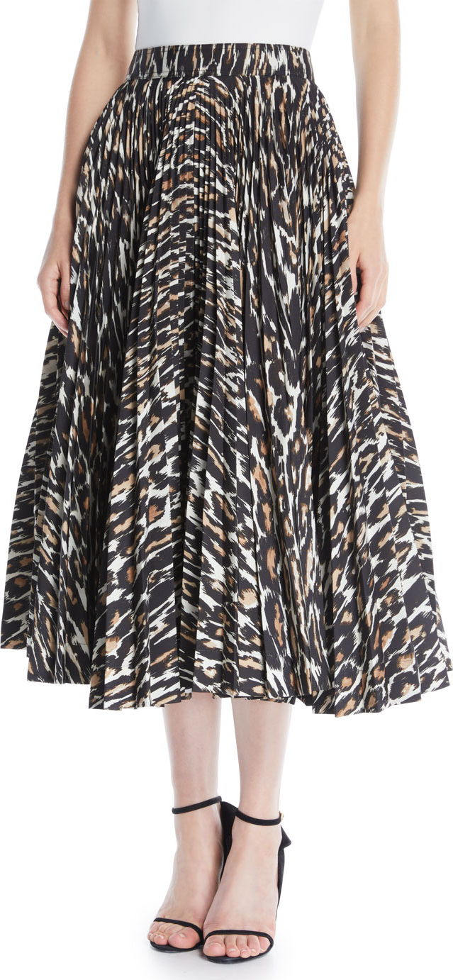Calvin Klein 205W39NYC Leopard-Print Full-Circle Pleated Calf-Length Skirt