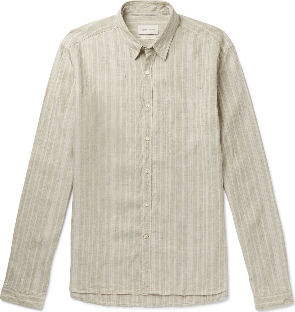 Oliver Spencer New York Striped Organic Cotton and Linen-Blend Shirt