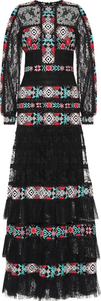 Costarellos Embroidered lace gown