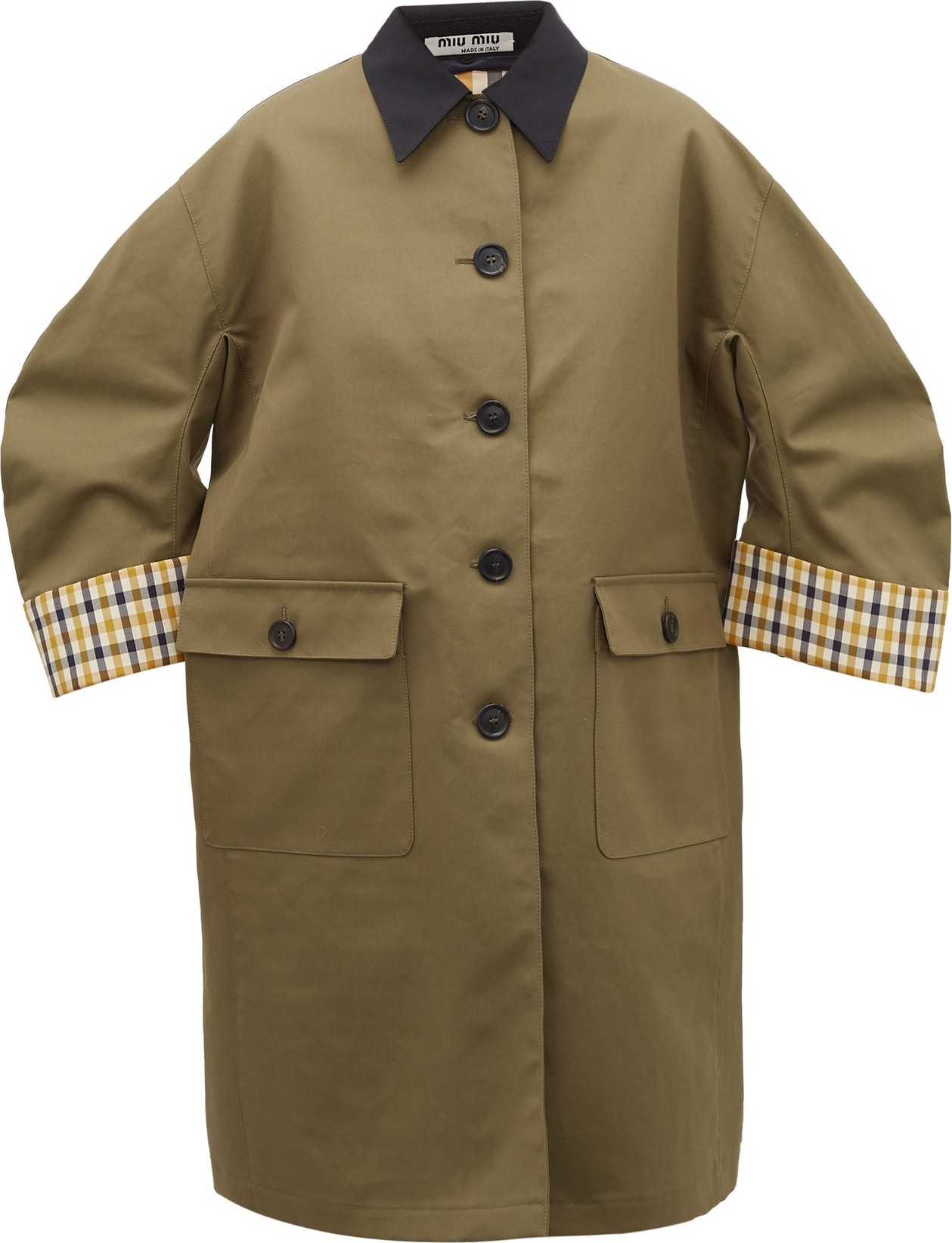 Miu Miu Single-breasted checked-lining cotton coat