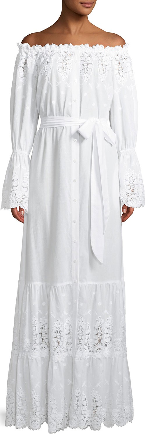 Miguelina Damia Off-Shoulder Embroidered Cotton Maxi Dress