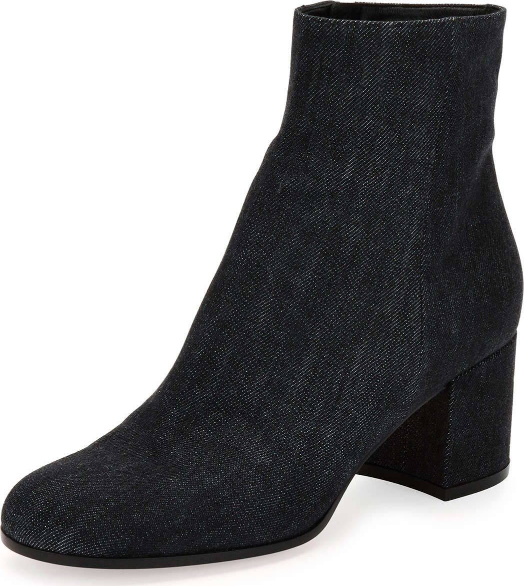Gianvito Rossi Margaux Denim Block-Heel Ankle Boots, Black