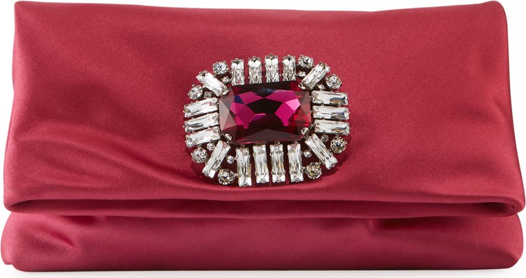 Jimmy Choo Titania Jeweled Satin Clutch Bag  Pink