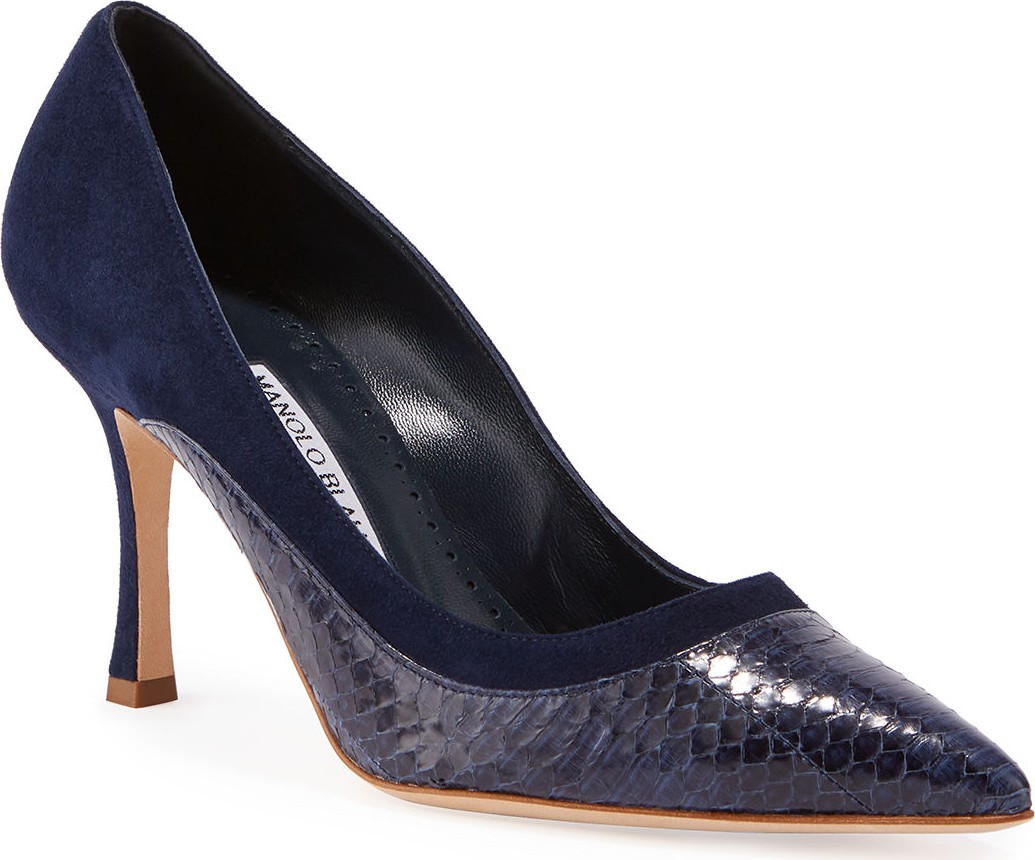 Manolo Blahnik Monda Snake and Suede Pumps