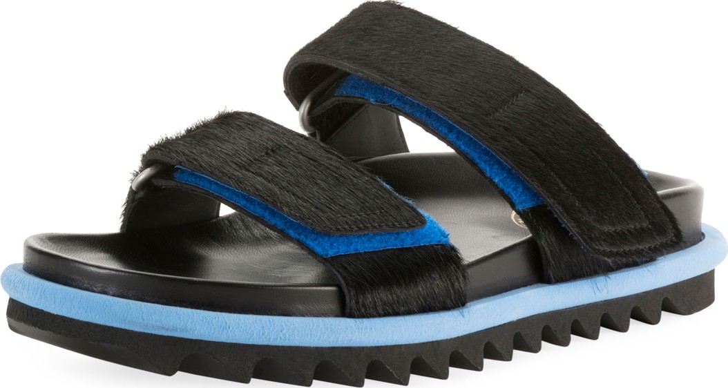 Dries Van Noten Calf Hair Double-Strap Slide Sandals