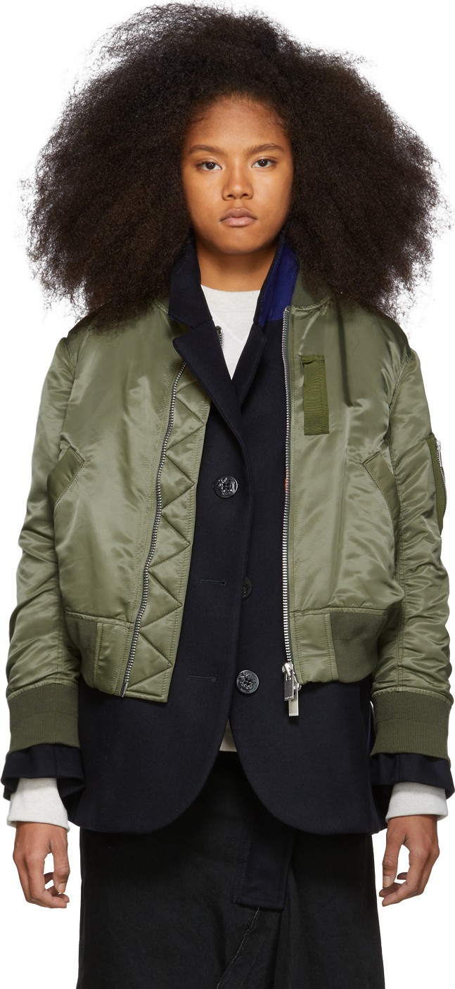 Sacai Navy & Green Melton MA-1 Jacket