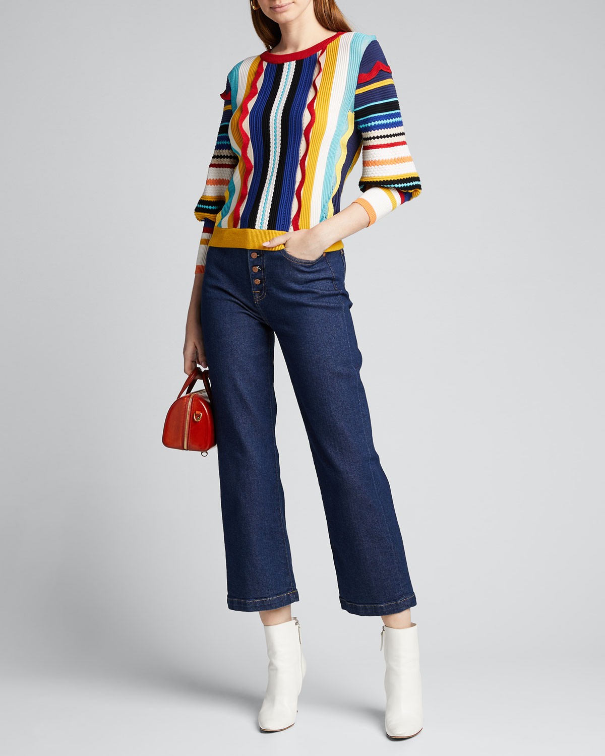 Alice + Olivia Zelma Bishop-Sleeve Pullover Sweater