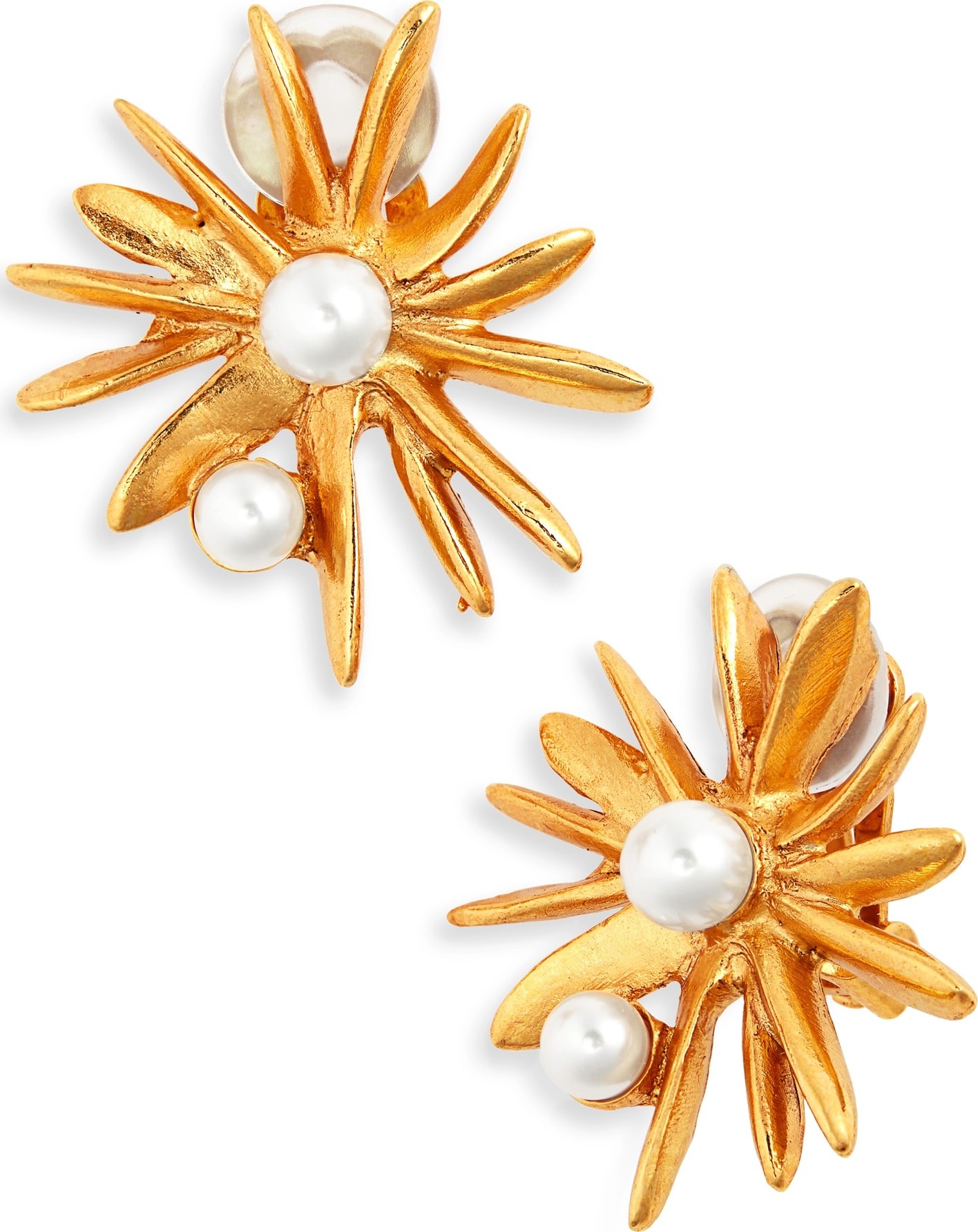 Oscar De La Renta Classic Sunburst Button Clip Earrings
