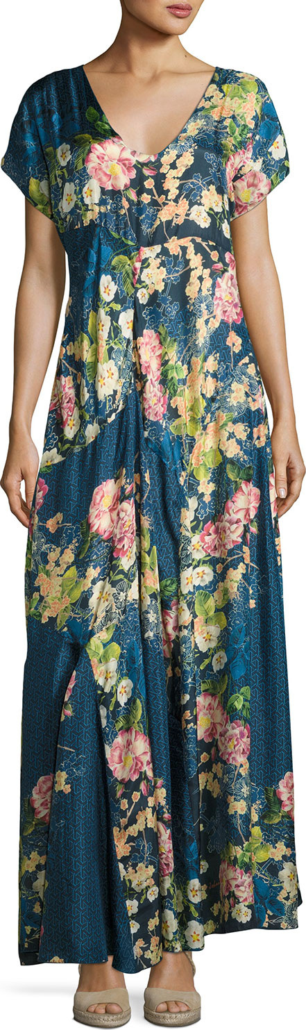 Johnny Was Timmie Short-Sleeve Floral-Print Maxi Dress