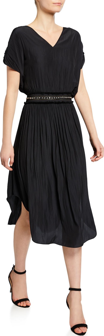 Ramy Brook Phoebe Short-Sleeve Beaded-Waist Maxi Dress
