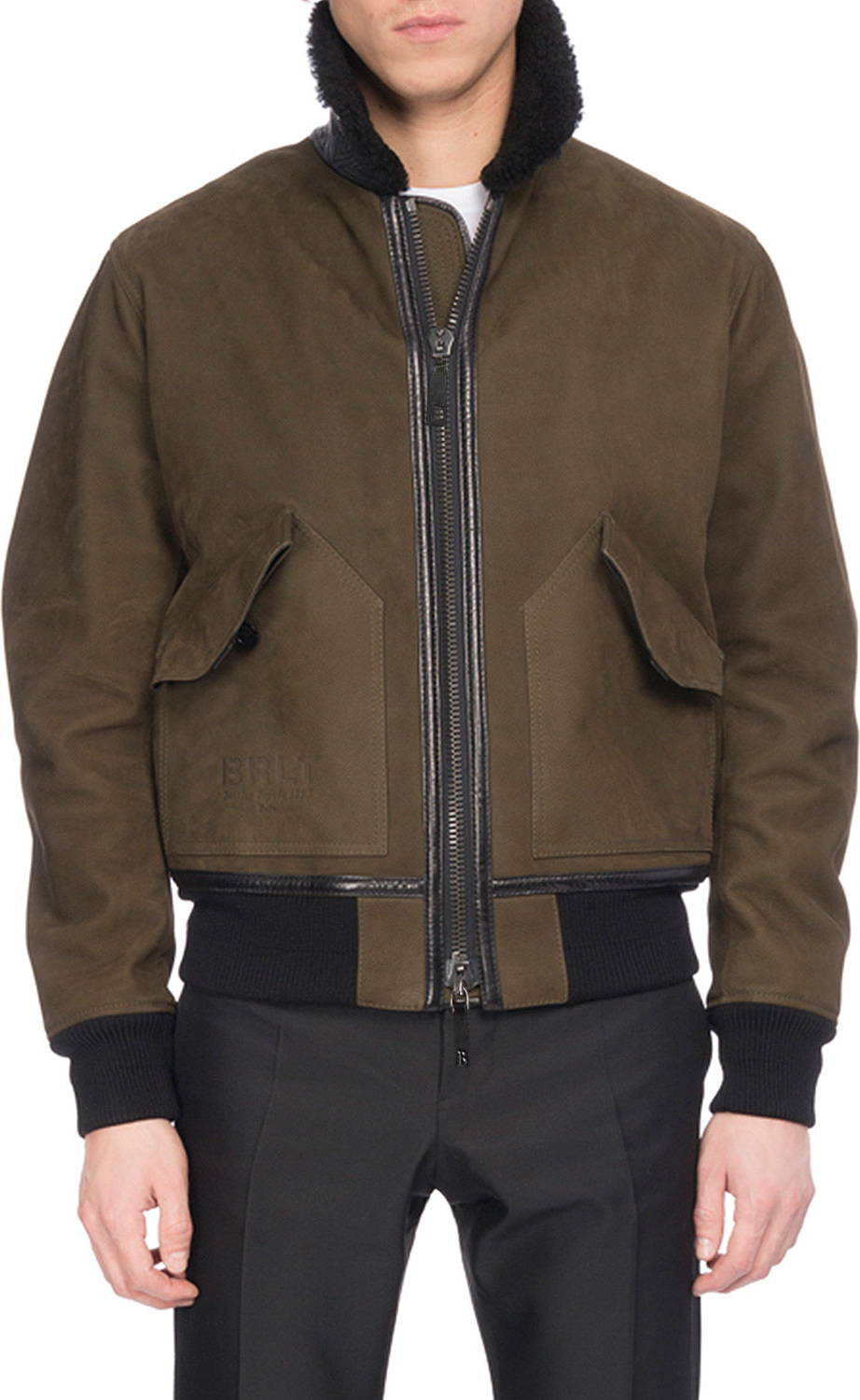 Berluti Leather Bomber Jacket with Shearling Fur Collar