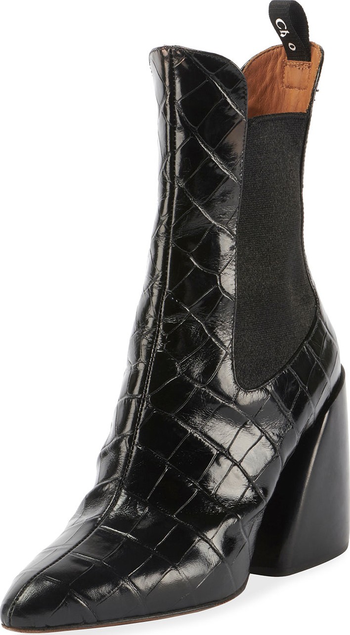 Chloe Wave Croc-Embossed Chelsea Booties