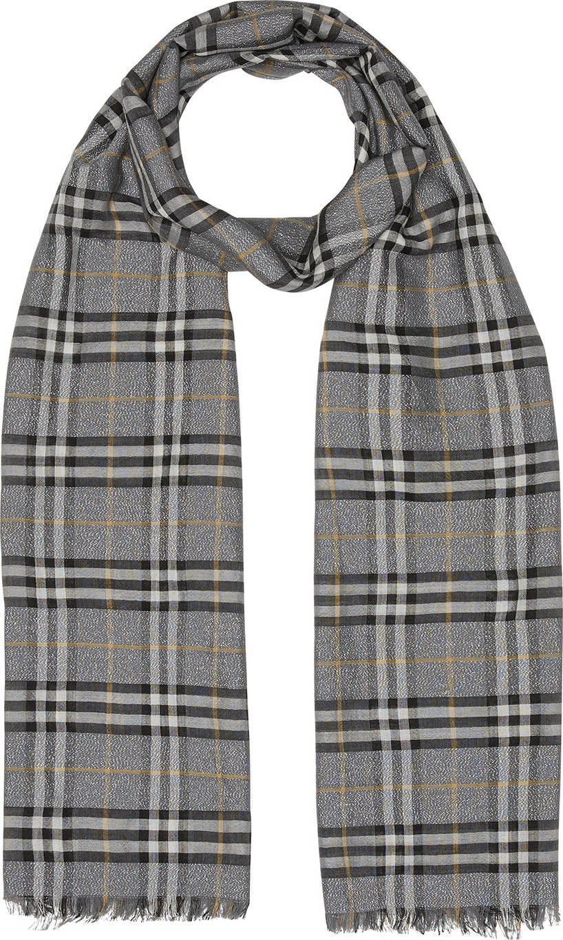 Burberry London England Metallic Vintage Check Gauze Scarf
