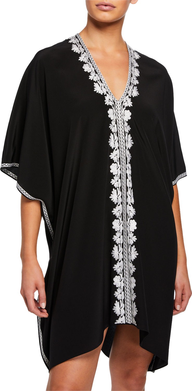 Marie France Van Damme Short Embroidered Boubou-Coverup Dress
