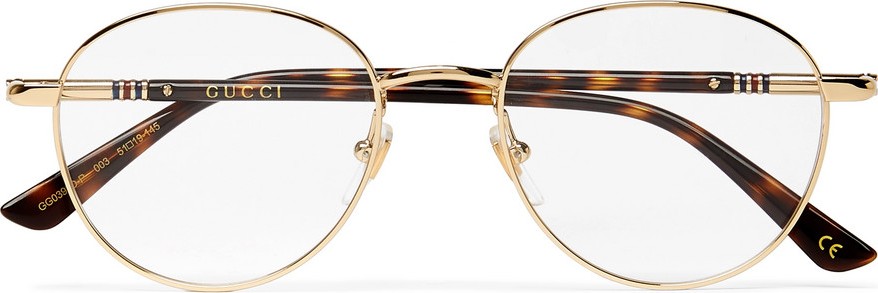 Gucci Round-Frame Gold-Tone and Tortoiseshell Acetate Optical Glasses