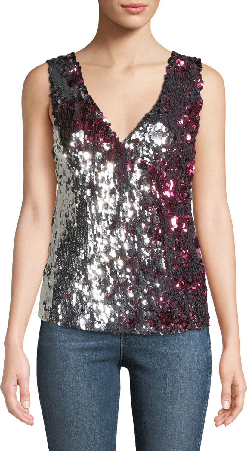 Tanya Taylor Gabby Two-Tone Sequin Tank