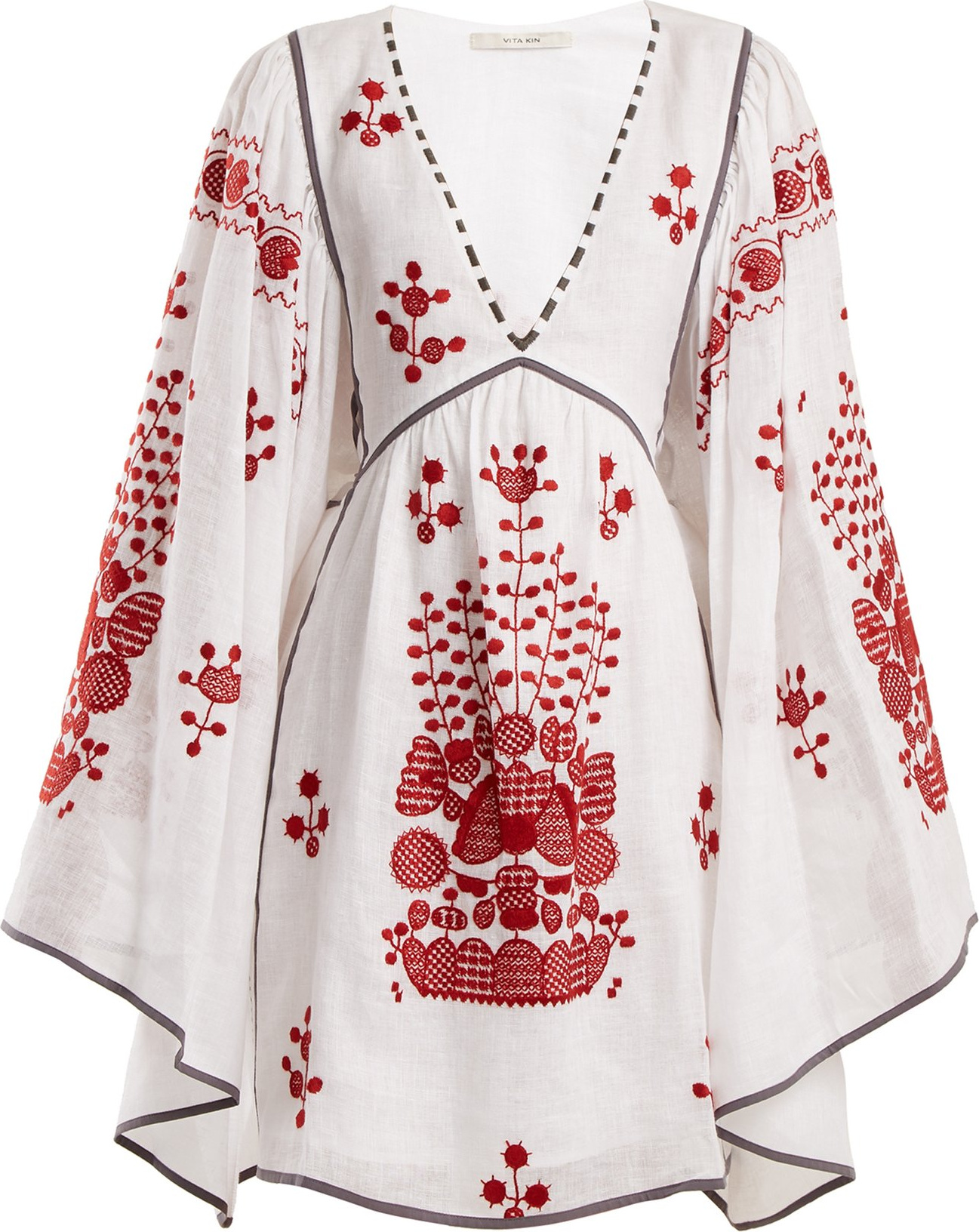 Vita Kin Peacock floral-embroidered linen dress