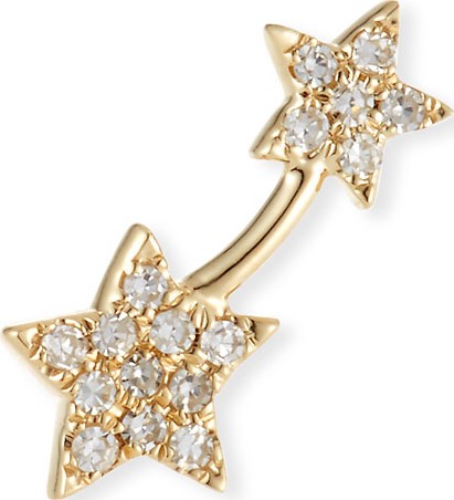 EF Collection 14k Gold Diamond Double-Star Single Earring (Left)