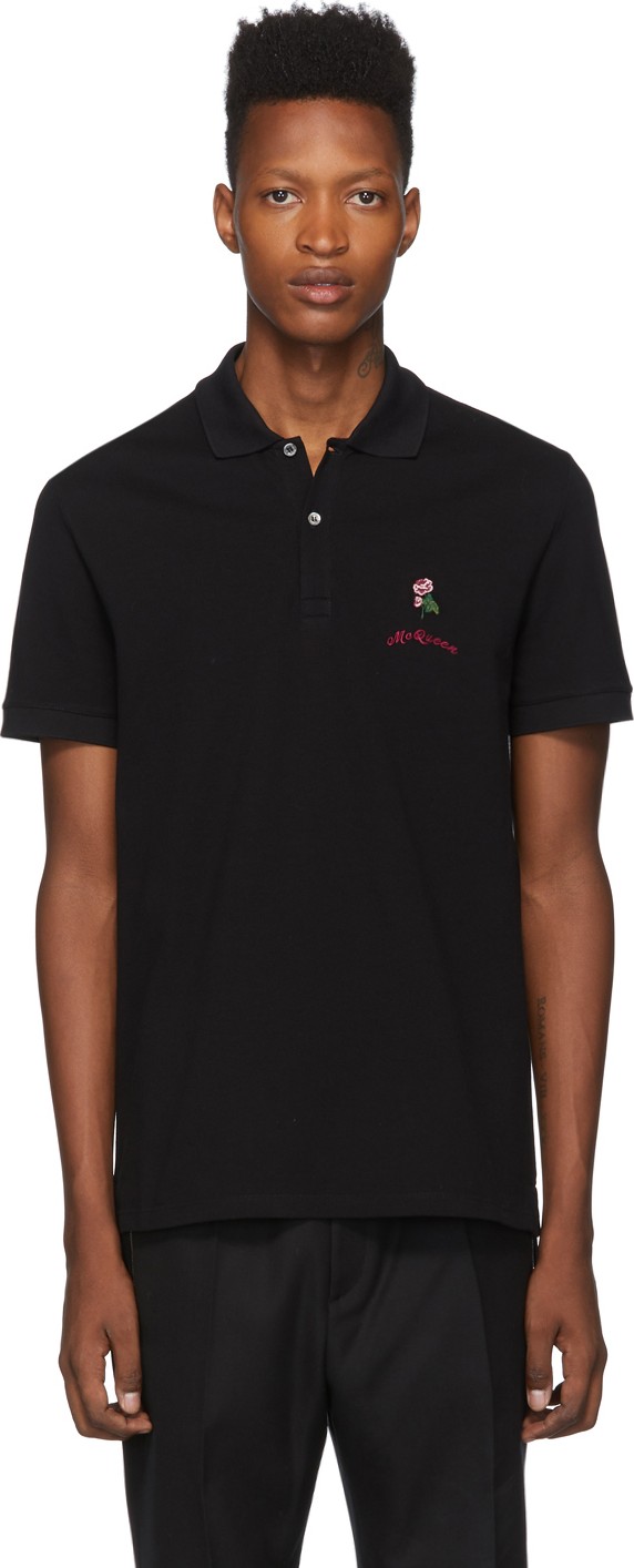 Alexander McQueen Black Embroidered Polo