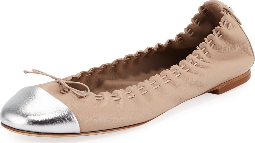 Tory Burch Metallic Cap-Toe Leather Ballet Flats