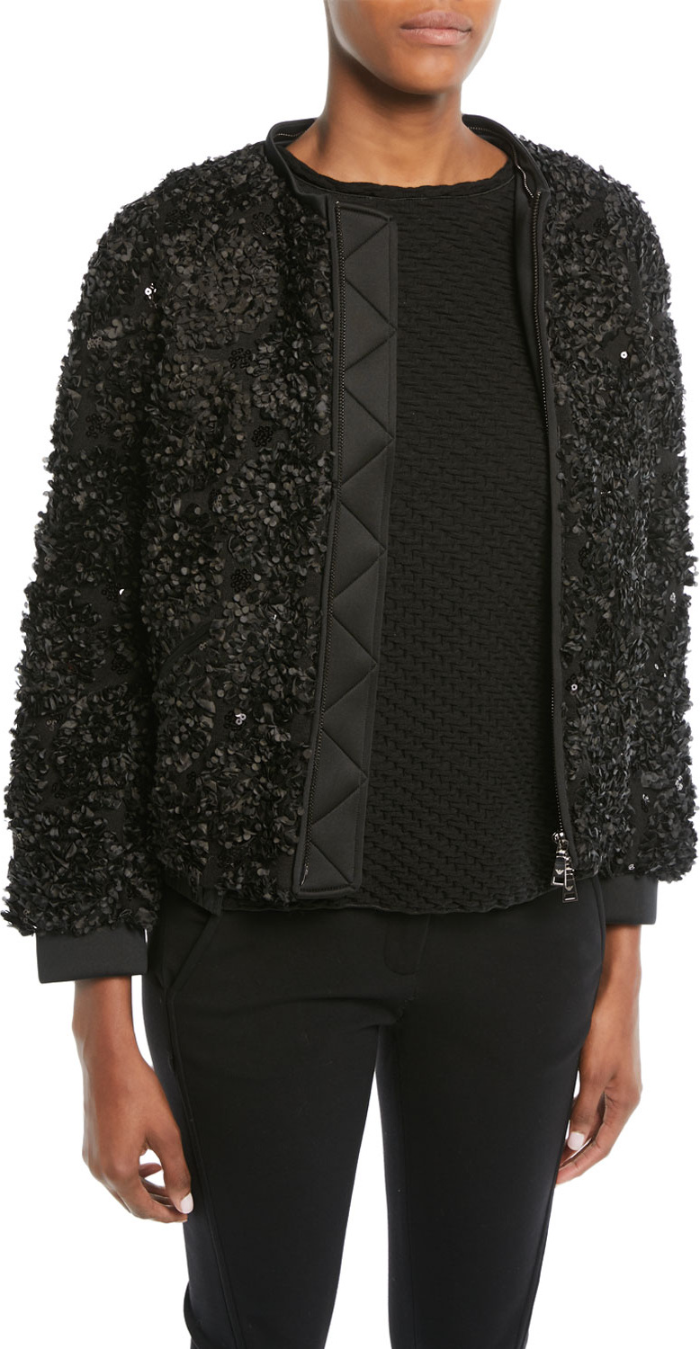 Emporio Armani Embellished Zip-Front Jacket w/ Detachable Faux-Fur Trimmed Hood